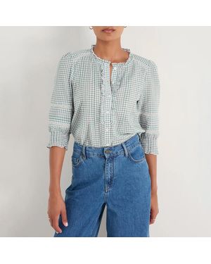 Wyse Check Riley Cotton Blend Blouse - Blue