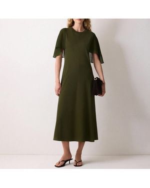 Jigsaw Khaki Gauze Sleeve Jersey Dress - Green