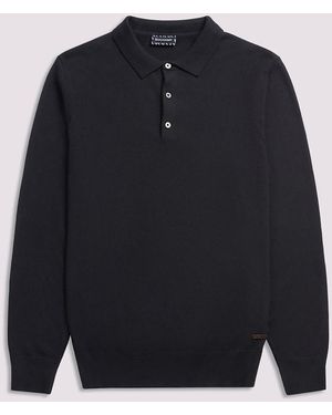 Duchamp Long Sleeve Knit Cotton Blend Polo Shirt - Blue