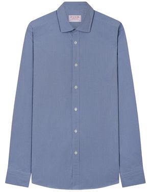 Thomas Pink Micro Check Slim Fit Cotton Shirt - Blue