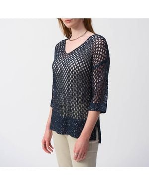 Joseph Ribkoff Open Knit Sequin Top - Blue
