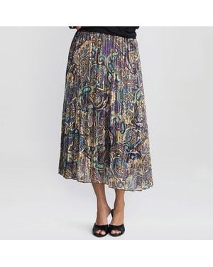 Gina Bacconi Pleated Jacquard Skirt - Blue