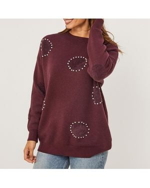 Sofiacashmere Burgundy Cashmere Embellished Jumper - Red