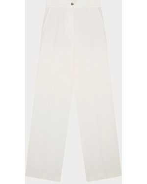 Paul Smith Ecru Wide Pleated Linen Trousers - White