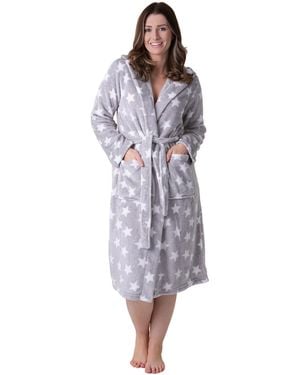 CAMILLE Supersoft Fleece Hooded Calf Length Bathrobe - Grey