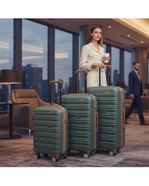 Infinity Leather Expandable Hard Shell Abs Suitcase 8 Wheel Set Travel Large Luggage - Blue