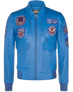 Infinity Leather Leather Pilot Bomber Jacket - Blue