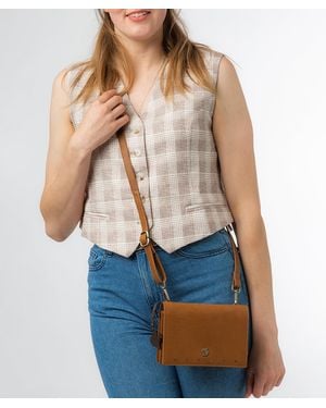 Conkca 'Nemo' Dark Tan Leather Cross Body Clutch Bag - Blue