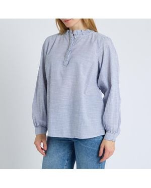 Joules Stripe Melanie Slub Cotton Blouse - Blue