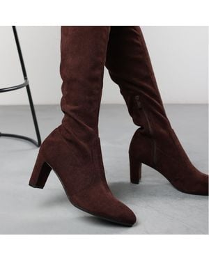 Where's That From 'Winnie' Suede Block Heel Over The Knee Boots - Brown