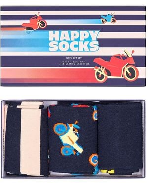 Happy Socks 3-Pack Motorcycle Socks Gift Set - Blue