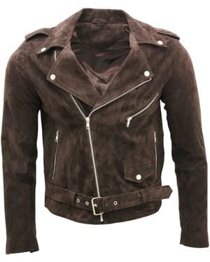 Infinity Leather Suede Leather Brando Biker Jacket-Stratford - Brown