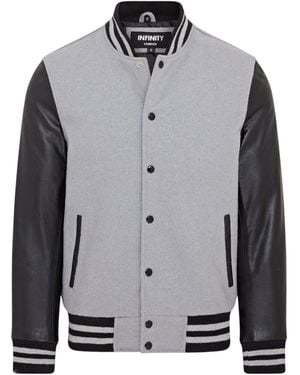 Infinity Leather Letterman Baseball Wool/ Leather Varsity Bomber Jacket - Grey