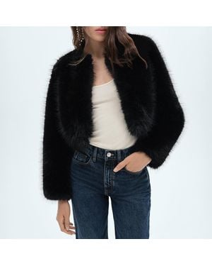 Mango Fur Effect Jacket - Black
