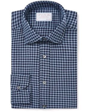 Thomas Pink Tailored Fit Smart Casual Brushed Check Shirt - Blue