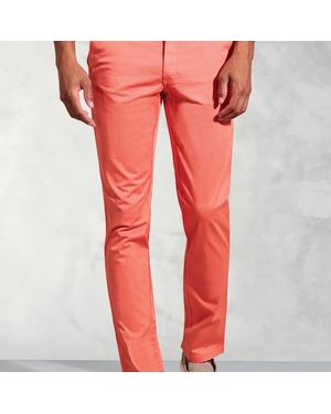Brook Taverner Tailored Fit Broderick Coral Garment Dyed Casual Trousers