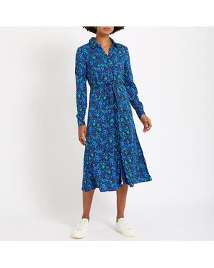 Crew Cotton Tie Waist Shirt Dress - Blue
