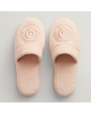 GANT Sand Embroidered Crest Slippers - Natural