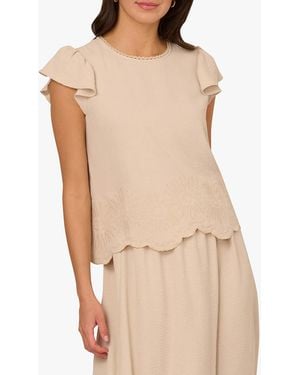 Adrianna Papell Scalloped Crew Neck Top - Natural