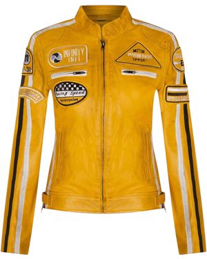 Infinity Leather Biker Racing Badges Leather Jacket-Eastleigh - Yellow