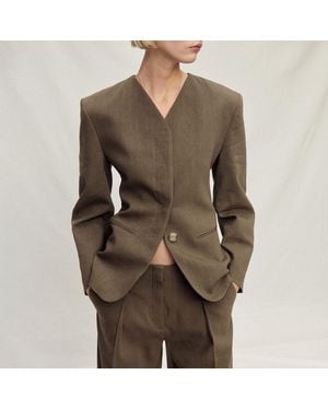 Mango Seamless Linen Suit Jacket - Green