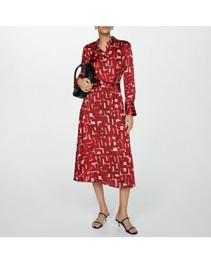 Mango Printed Shirt Dress - Red