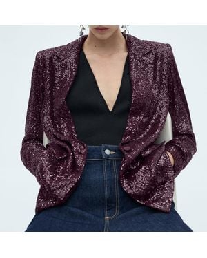 Mango Sequin Suit Jacket - Blue