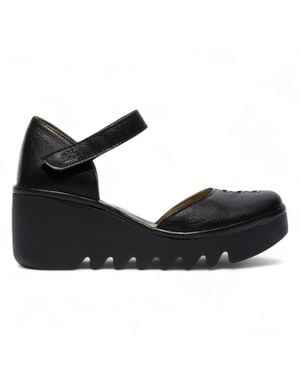 Fly London Biso305Fly Mousse Leather Wedge Sandals - Black