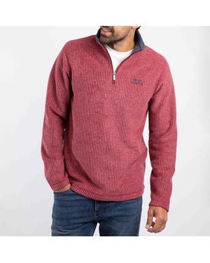 Weird Fish Newark 1/4 Zip Grid Fleece Sweatshirt - Red
