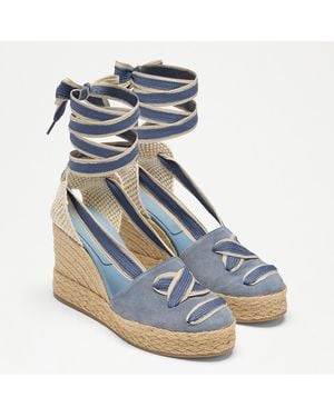 Russell & Bromley Hale Tie Lace Up Espadrille Wedge - Blue