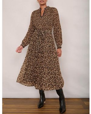 Wyse Leopard Posey Plisse Dress - Brown