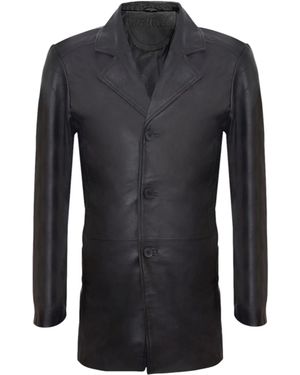 Infinity Leather Classic 3/4-Length Leather Overcoat-East Ham - Black