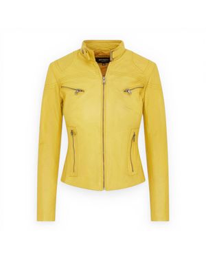 Infinity Leather Slim-Fit Leather Biker Jacket-Maldon - Yellow