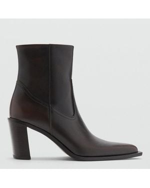 Mango Leather Ankle Boots With Block Heel - Black