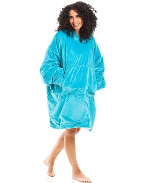 CAMILLE Sherpa Fleece Hoodie With Elasticated Cuffs & Giant Pocket - Blue