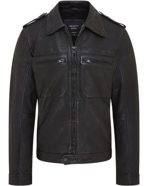 Infinity Leather Lamb Leather Biker Zipped Vintage Jacket - Black