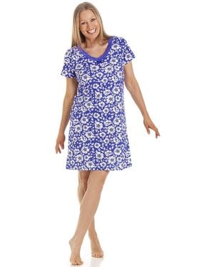 CAMILLE Floral Print Cotton Nightshirt - Blue