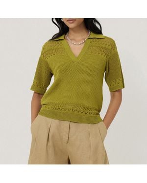 Jigsaw Cotton Blend Pointelle Polo - Green