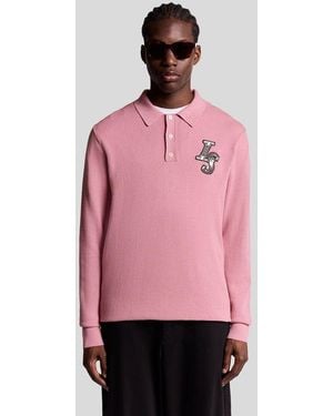 Lyle & Scott Long Sleeve Knitted Polo Shirt - Pink
