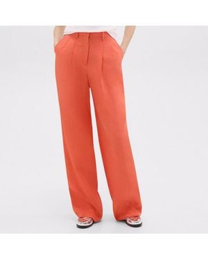Theory Double Pleated Linen Trousers - Red