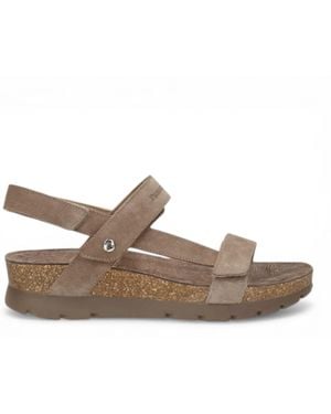Panama Jack Wedge Stone Suede Leather Sandals - Brown