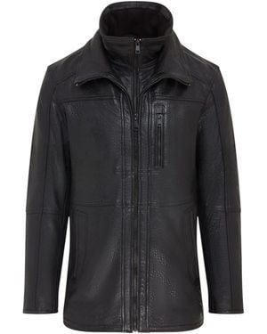 Infinity Leather Warm Mid-Length Leather Biker Coat - Black