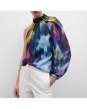 Mango Asymmetrical Printed Blouse - Blue