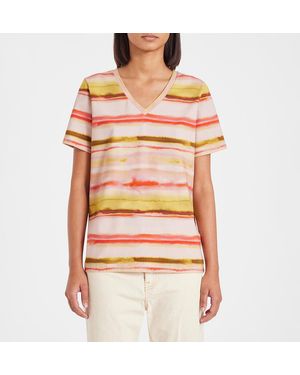 Paul Smith Striped V Neck T-Shirt - Orange