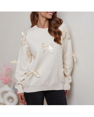 Sofiacashmere Ecru Cashmere Blend Ribbon Jumper - White
