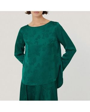 Jigsaw Floral Jacquard Boatneck Top - Green