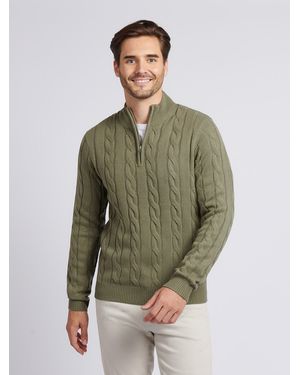 U.S. POLO ASSN. Khaki Cable Knit 1/4 Zip Jumper - Green