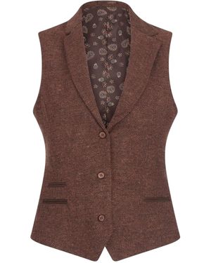 TruClothing Rust Herringbone Wool Tweed Check Waistcoat - Brown