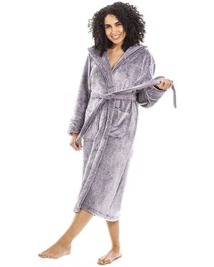 CAMILLE Deep Pile Full Length Fleece Bathrobe - Purple