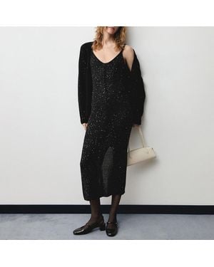 Mango Knitted Dress With Sequin Detail - Black